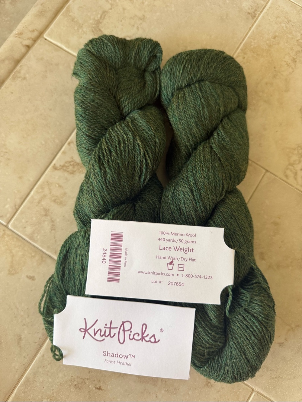 Knit Picks Shadow Lace Weight Merino Wool Yarn - Forest Heather Green 2 Hanks